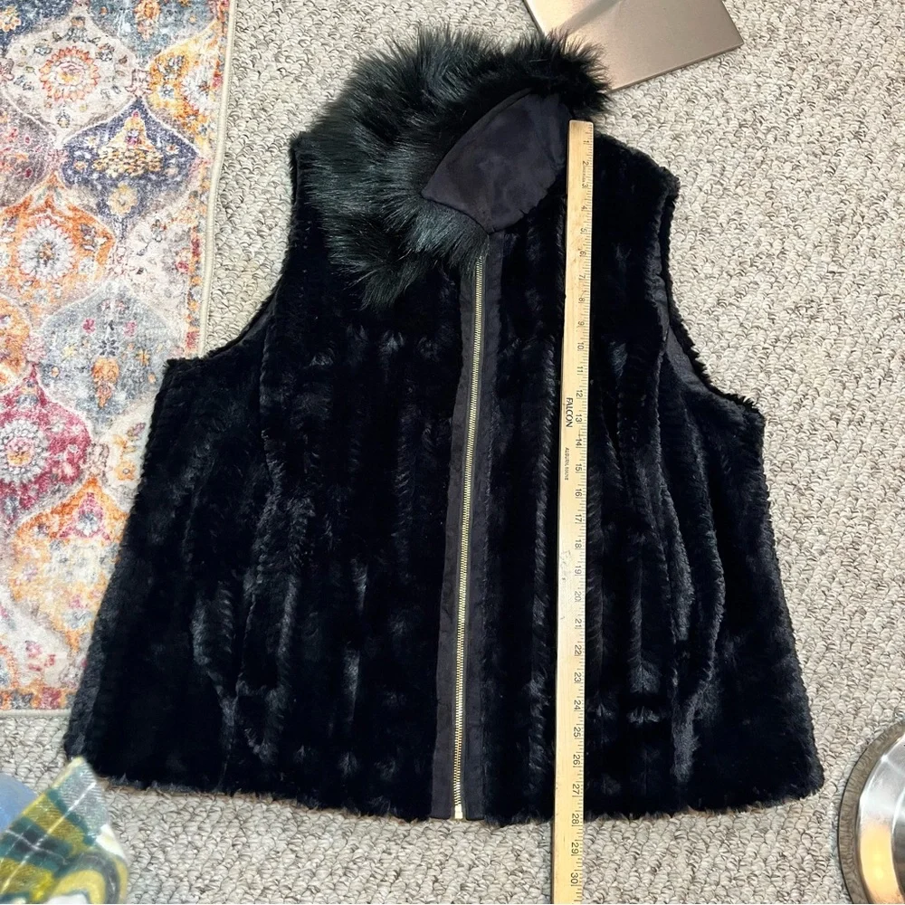Women's Black Faux Fur Zip-Front Coat with Fur Collar Marc New York 2x NWT - Picture 15 of 15